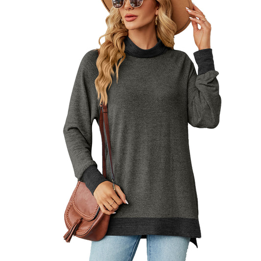 Damen Oversized Pullover mit hohem Kragen und Kontrastärmel Stalluxe