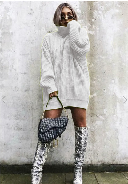 Damen Oversized Strickpullover mit hohem Kragen und Waffelmuster Stalluxe