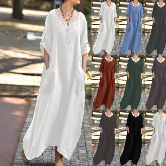 Damen lässiges Maxikleid mit praktischen Taschen und Knopfdetails Stalluxe