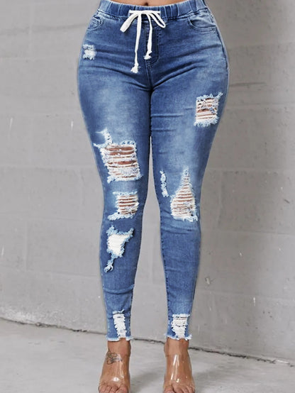Damen Ripped Skinny Jeans mit elastischem Bund und modischen Destroyed-Details Stalluxe