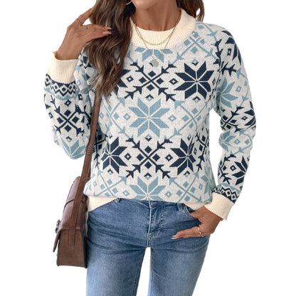 Damen gestrickter Pullover mit winterlichem Schneeflockenmuster Stalluxe