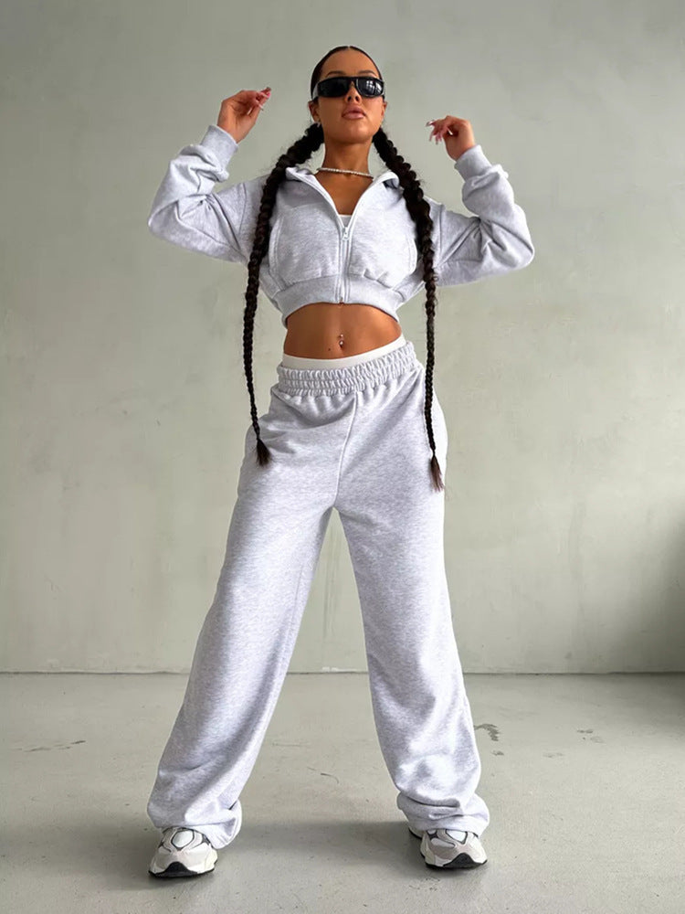 Damen sportliches Cropped Oberteil und weite Freizeithosen Set Stalluxe