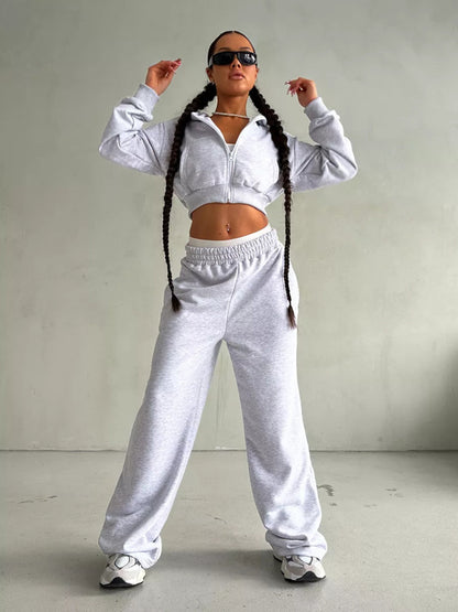 Damen sportliches Cropped Oberteil und weite Freizeithosen Set Stalluxe