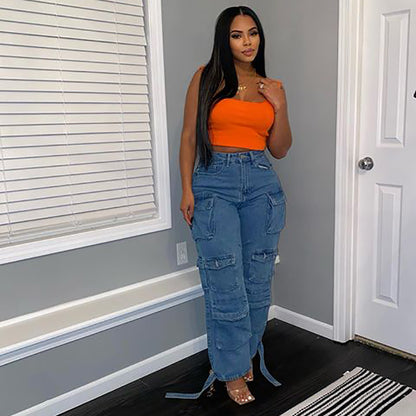 Damen entspannte Baggy-Jeans im Used-Look mit strapazierfähigen Details Stalluxe