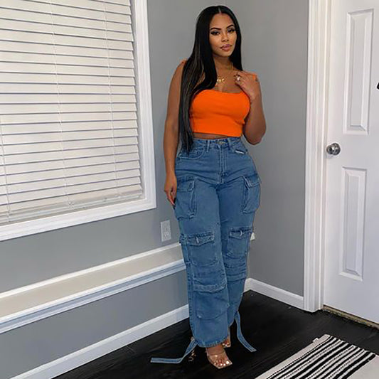 Damen entspannte Baggy-Jeans im Used-Look mit strapazierfähigen Details Stalluxe
