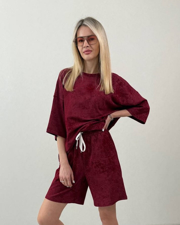 Damen lässiges Kurzarm-Set aus weichem Material mit bequemen Shorts Stalluxe