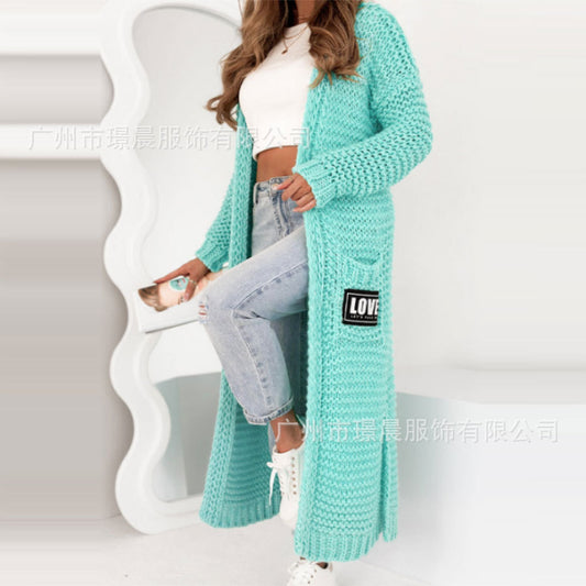 Damen elegante Strickjacke mit grafischem Muster und Taschen Stalluxe