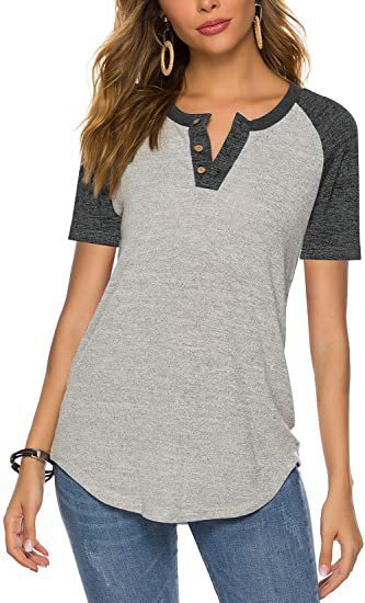 Damen lässiges Kurzarm-Henley-Shirt mit Knopfleiste Stalluxe
