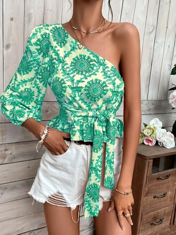 Damen asymmetrisches Ein-Schulter-Peplum-Top Stalluxe