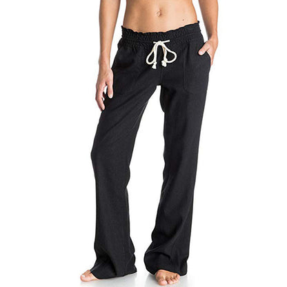 Damen weite Leinenhose mit elastischem Bund und praktischen Taschen Stalluxe