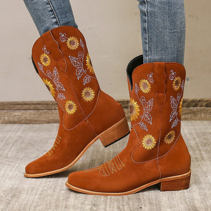 Damen trendige Cowboystiefel mit floralen Stickereien Stalluxe