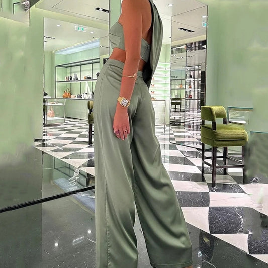 Damen Elegantes Set mit asymmetrischem Oberteil und weiten Hosen Stalluxe