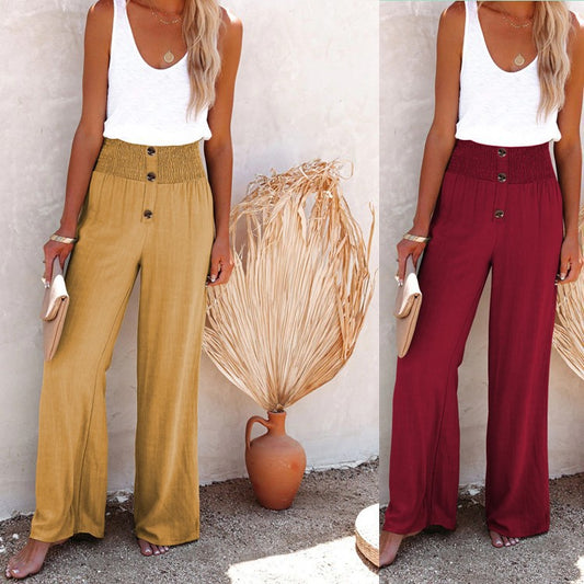 Damen weite Palazzo-Hose mit Knopfdetail und elastischem Bund Stalluxe