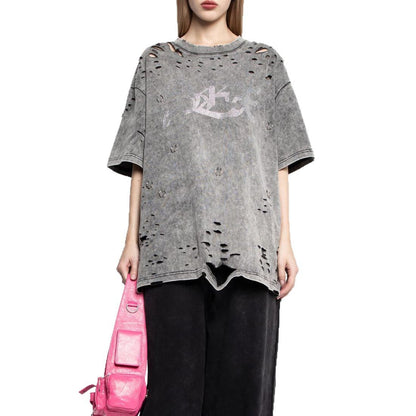 Damen Oversized T-Shirt mit modischen Destroyed-Elementen Stalluxe