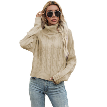 Damen Grobstrickpullover mit hohem Rollkragen und markantem Zopfmuster Stalluxe