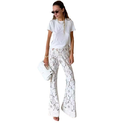 Damen Elegante Schlaghose aus floralem Spitzenmaterial Stalluxe