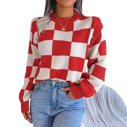 Damen lässiger pullover mit Karo-Muster und weiten Ärmeln Stalluxe