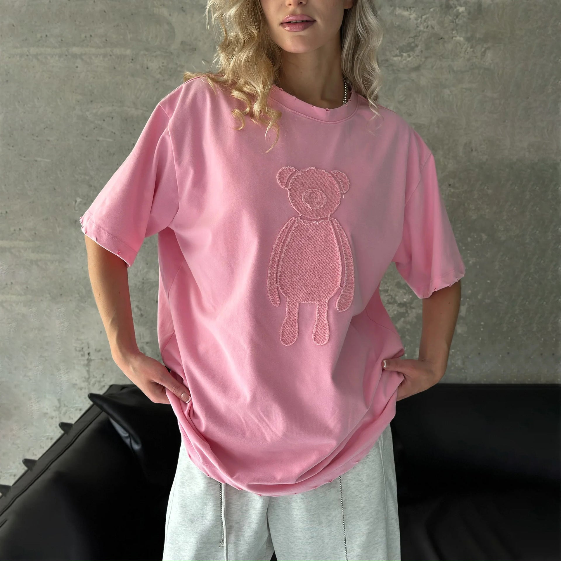 Damen Oversized T-Shirt mit kreativem Bärenmotiv Stalluxe Rosa