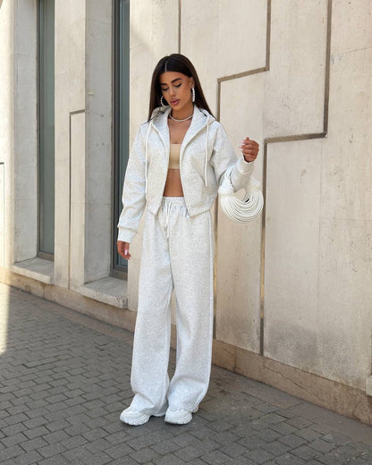 Damen trendiger Lounge-Anzug mit komfortablem Cropped Hoodie und weit geschnittenen Hosen Stalluxe