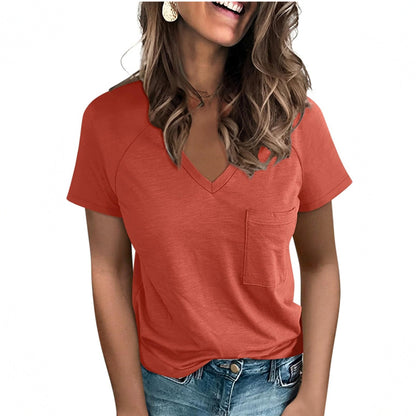 Damen V-Ausschnitt T-Shirt mit Brusttasche Stalluxe