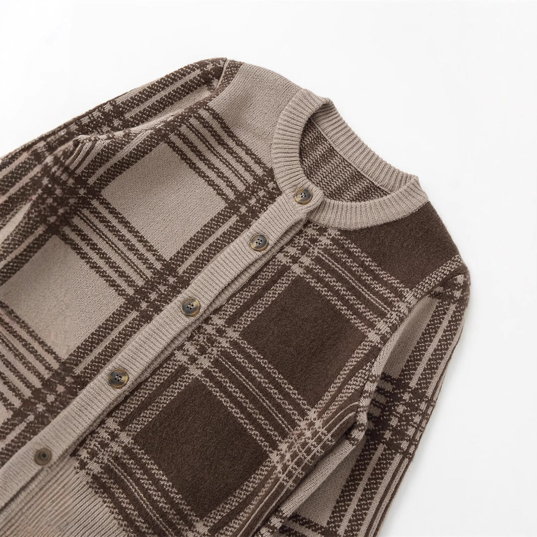 Damen modische Karierte Strickjacke mit eleganten Knopfdetails Stalluxe