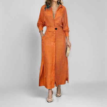 Damen Hemdkleid mit Taillengürtel und seitlichen Schlitzen Stalluxe