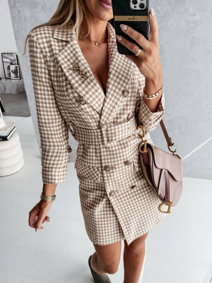 Damen eleganter Karomantel mit Taillengürtel Stalluxe