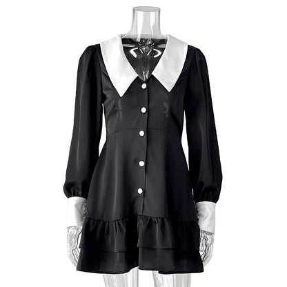 Damen Kleid mit Kontrastkragen und Rüschendetails Stalluxe