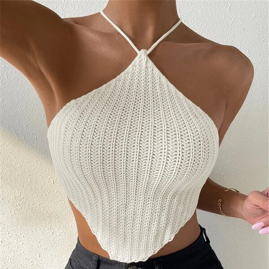 Damen gehäkeltes Crop-Top mit asymmetrischem Design Stalluxe