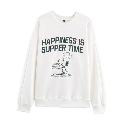 Damen lässiger Sweatshirt mit einzigartigem Snoopy-Print und Rundhalsausschnitt Stalluxe
