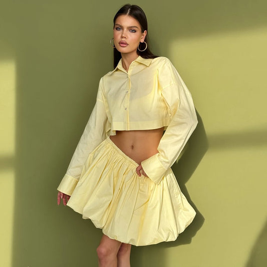 Damen Crop-Hemd und Rüschenshorts-Set Stalluxe