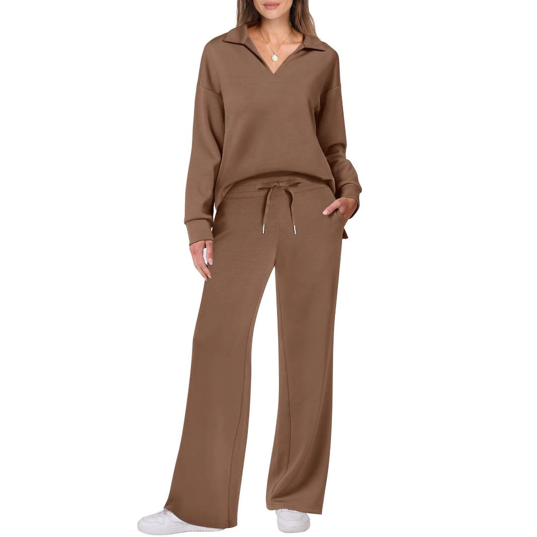 Damen Bequemer Freizeitanzug mit elegantem V-Ausschnitt und lockerem Schnitt Stalluxe