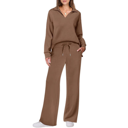 Damen Bequemer Freizeitanzug mit elegantem V-Ausschnitt und lockerem Schnitt Stalluxe