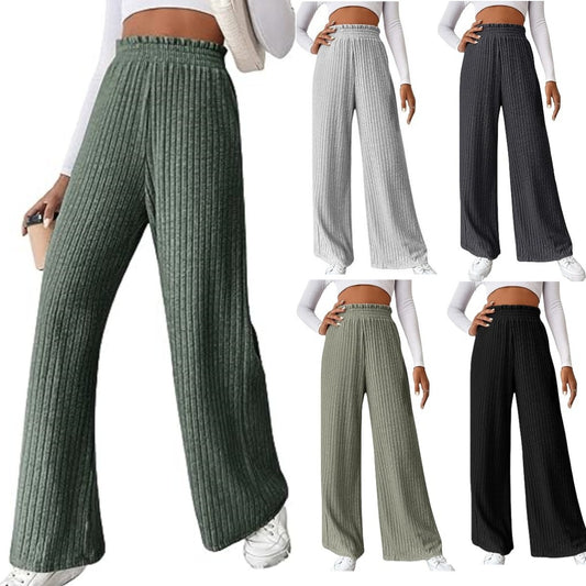 Damen Weite Ripp-Hosen mit elastischem Bund Stalluxe