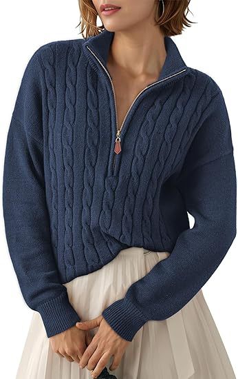 Damen Grobstrick Pullover mit Stehkragen und halbem Reißverschluss Stalluxe