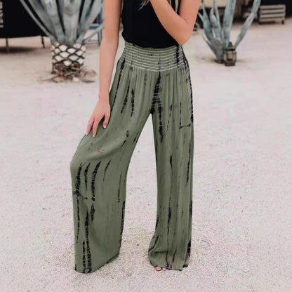 Damen Weit geschnittene Plissee-Hose mit elastischem Bund und modischem Muster Stalluxe