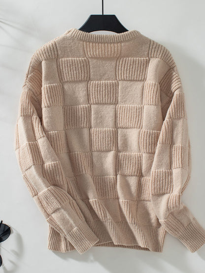 Damen Strickpullover mit modischem Karomuster und lässigem Schnitt Stalluxe