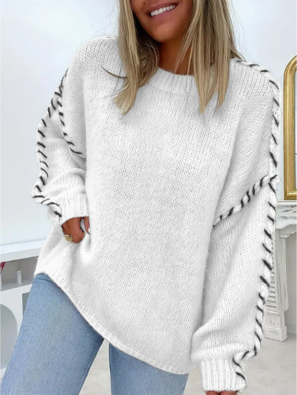 Damen Oversized Strickpullover mit kontrastierendem Saum Stalluxe