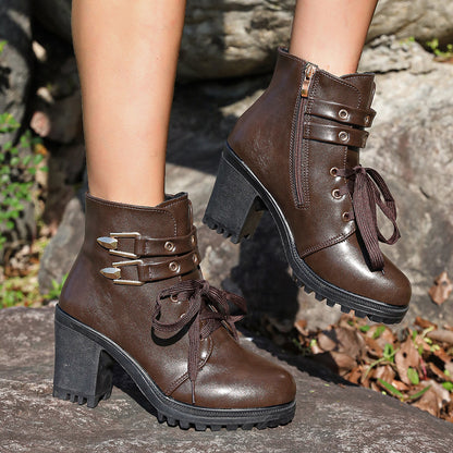 Damen modische Stiefeletten mit Blockabsatz und Schnürung Stalluxe