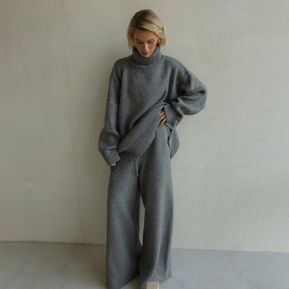 Damen Lässiger Strickanzug mit hoher Kragen und weitem Bein Stalluxe