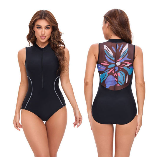 Damen Neopren Schwimmanzug mit hohem Kragen und durchgehendem Reißverschluss Stalluxe