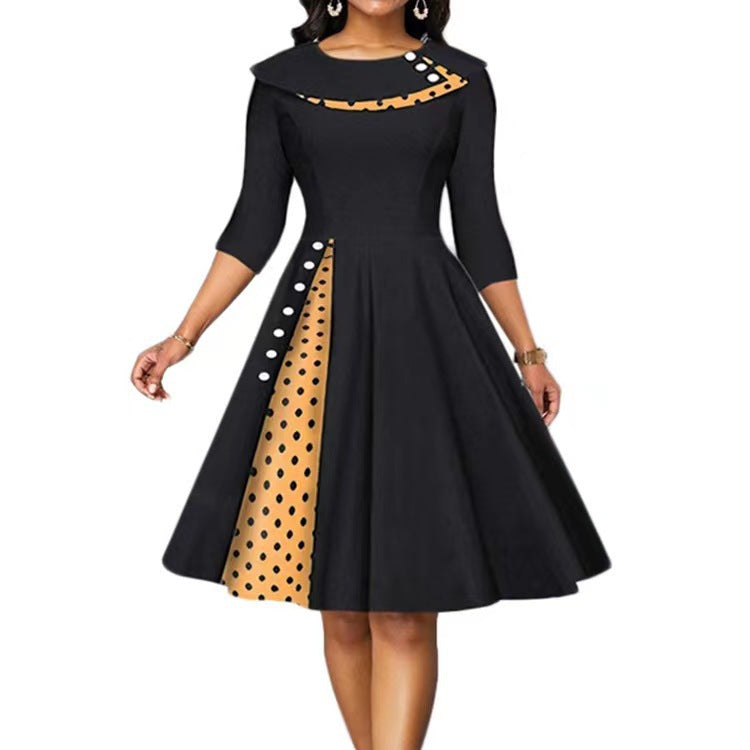 Damen Vintage Elegantes Kleid mit einzigartigem Polka-Dot-Design und ausgestelltem Rock Stalluxe