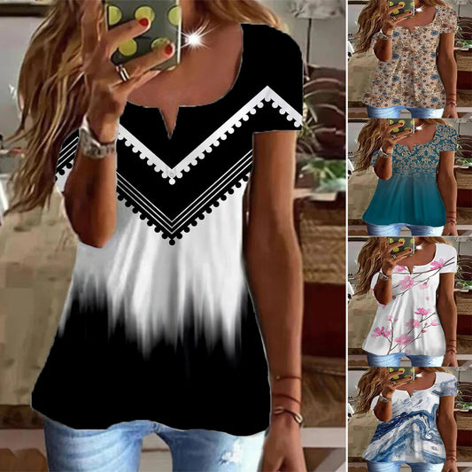 Damen Elegantes Kurzarmshirt mit maritimem Marmor-Design Stalluxe