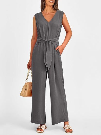 Damen eleganter Jumpsuit mit tailliertem Schnitt und weitem Bein Stalluxe