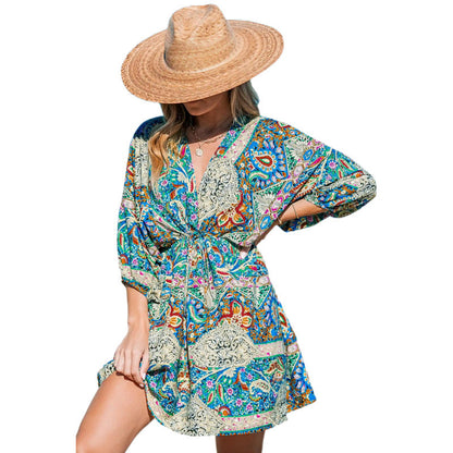 Damen Strandkleid mit Wickeloptik und modischem Muster Stalluxe