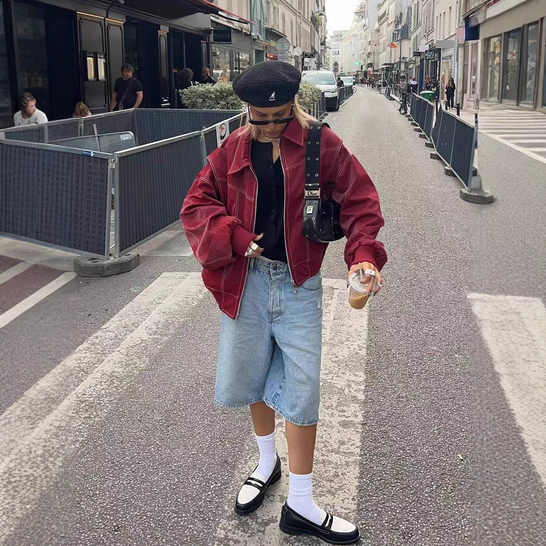 Damen Oversized Jacke im Jeanslook mit strukturierter Oberfläche und verstecktem Reißverschluss Stalluxe