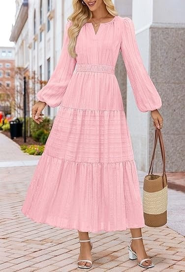 Damen Maxikleid mit voluminösen Ärmeln und schwingendem Saum Stalluxe