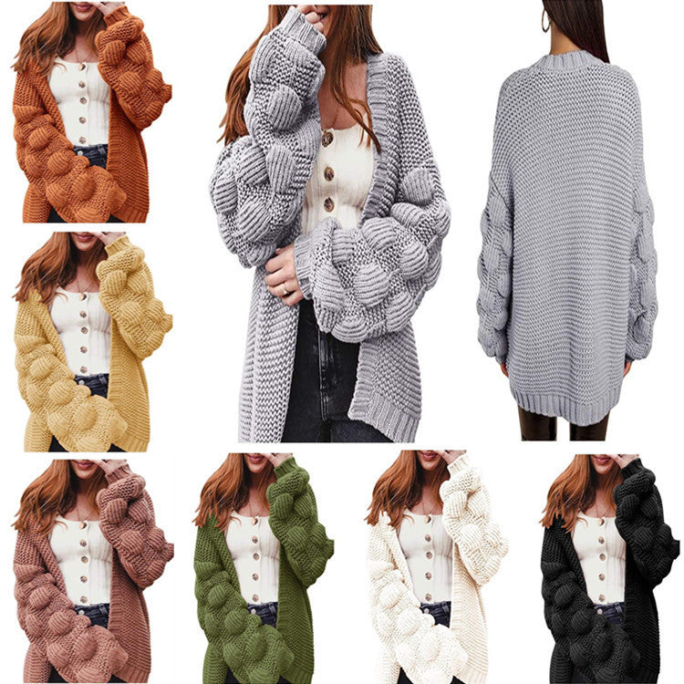 Damen Strickjacke mit voluminösen Puffärmeln und strukturierter Maschenoptik Stalluxe