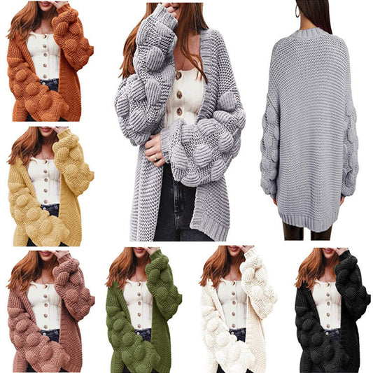 Damen Strickjacke mit voluminösen Puffärmeln und strukturierter Maschenoptik Stalluxe