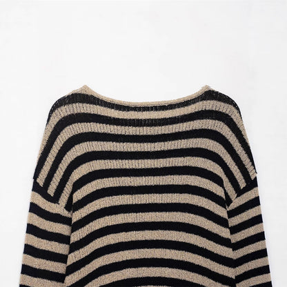 Damen lässiger Strickpullover mit breiten Streifen und weichem Material Stalluxe